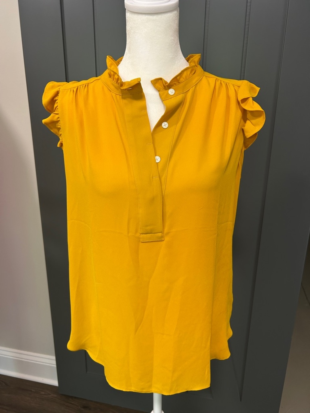 LOFT Mustard Ruffle Sleeve Button-Front Blouse